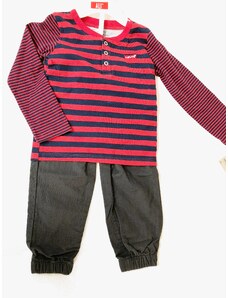 Levi's Levis Stripe chlapecké triko dlouhý rukáv a pláťáky souprava 2ks - Dítě 2 roky / Červená / Levi's / Chlapecké