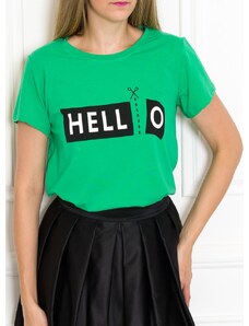Due Linee Dámské tričko s nápisem Hello zelené