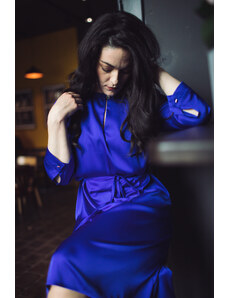 AJ Dámské šaty z hedvábí Alchemilla s 3/4 rukávem tmavě modré