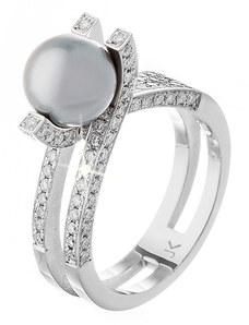 Zlatý prsten s perlou a diamanty XPRA048B-61-10L0T