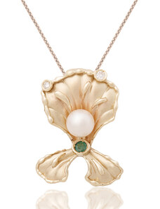 Zlatý přívěsek s perlou, smaragdem a diamanty ZZKV010Z-99-1500B