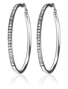 BM Jewellery Náušnice kruhy se zirkony 3 cm z chirurgické oceli S928050
