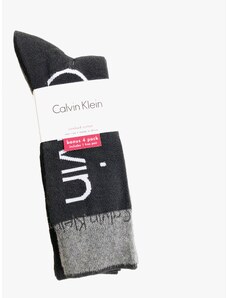 Calvin Klein Calvin Klein Crew High Contrast Black stylové vysoké tmavé ponožky s nápisem a motivem 4 páry - UNI / Černá / Calvin Klein