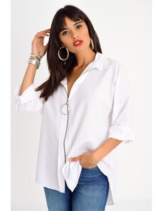 Cool & Sexy Women's White Zipper Shirt