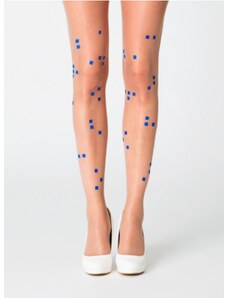 Tělové s CikCak vzorem tmavě modrých puntíků po celé části nohou - Virivee