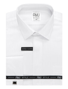 Společenská košile AMJ Slim fit s jemným vzorem a dvojitou manžetou - bílá VDAMK