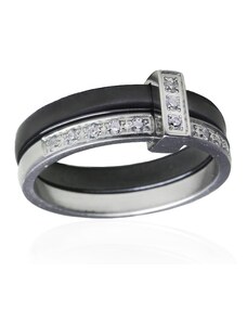 Dámský černý keramický prsten se zirkony BLACK&WHITE S902120