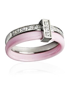 Dámský růžový keramický prsten se zirkony BLACK&WHITE S904120