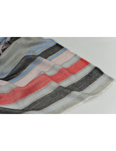 Vlněná vzorovaná šála - šedá s černými, červenými, růžovými a modrými pruhy