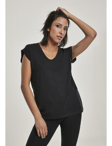 UC Ladies Dámské tričko s kulatým výstřihem do V s prodlouženým ramenem černé
