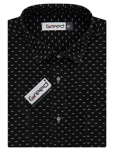 AMJ Pánská košile GREED manšestrová, černá s bílými čárkami SDM369, dlouhý rukáv