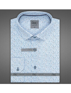 AMJ Pánská košile AMJ bavlněná, modrobílá mramorový vzor VDBR1093, dlouhý rukáv, regular fit