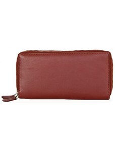 Dvojzipová tmavě červená kvalitní kožená peněženka HMT FLW