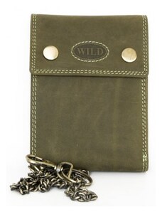 Pánská celokožená tmavě zelená peněženka s 45 cm dlouhým řetězem a karabinkou FLW