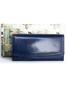 Modrá klasická peněženka z pevné leskle lakované pravé kůže FLW