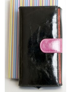 Kožená černo-růžová leskle fóliovaná peněženka FLW