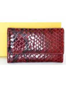 Červená peněženka z hovězí kůže s povrchovou úpravou jako hadí FLW