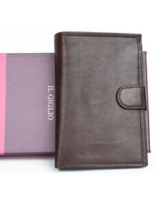 Velká tmavě hnědá peněženka z měkké kvalitní kůže s vyjímatelným pouzdrem na cestovní pas FLW