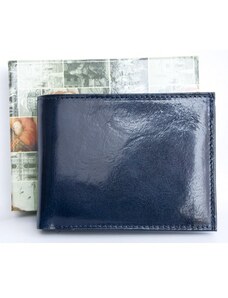 Tmavě modrá lesklá kožená peněženka FLW