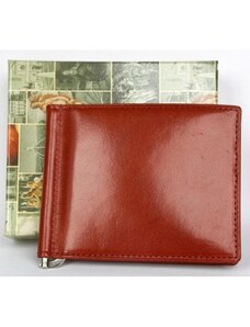 Kožená červená peněženka dolarka z kvalitní kůže s nerezovou vyklápěcí sponkou na bankovky uvnitř FLW