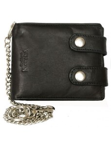 Černá pánská kožená peněženka RFID (s ochranou dat na kartách) s 45 cm dlouhým řetězem a karabinkou FLW