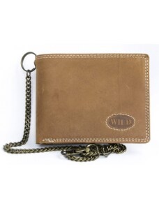 Pánská celá kožená peněženka Wild s 50 cm dlouhým kovovým řetězem a karabinkou HMT
