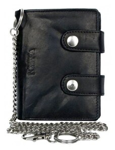 Černá pánská kožená peněženka s 45 cm dlouhým řetězem a karabinkou FLW