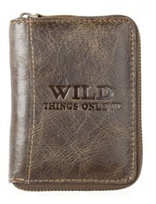 Tmavě hnědá kožená peněženka Wild celá dokola na kovový zip FLW