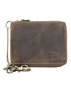 Kožená peněženka se žralokem dokola na kovový zip s 30 cm dlouhým řetězem a karabinkou FLW
