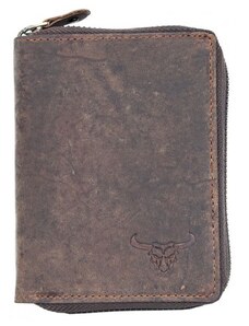Kožená peněženka s býkem dokola na kovový zip FLW