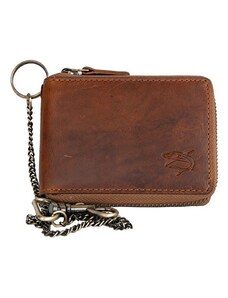 Kožená malá kapesní peněženka se žralokem, s kovovým zipem dokola a řetězem FLW