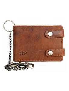 Pánská celá kožená malá kapesní peněženka s 50 cm kovovým řetězem FLW