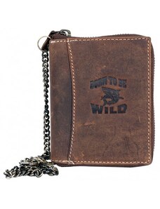 Kožená peněženka Born to be wild se žralokem dokola na kovový zip s řetězem a karabinkou FLW