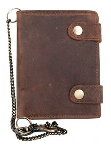 Celá kožená peněženka se dvěma upínkami a 35 cm dlouhým kovovým řetězem a karabinkou FLW