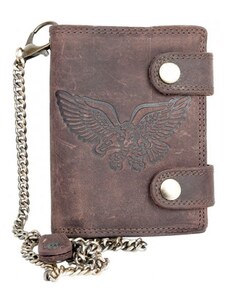 Kožená peněženka s orlem, s 45 cm dlouhým kovovým řetězem a karabinkou FLW