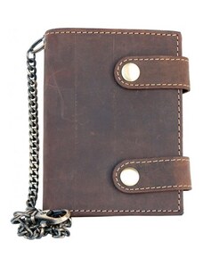 Kožená peněženka se dvěma upínkami a 35 cm dlouhým kovovým řetězem a karabinkou FLW