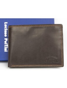 Tmavě hnědá kožená peněženka Luciano Pollini z kvalitní hnědé kůže FLW