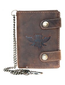Kožená peněženka s křídlem, se dvěma upínkami a 35 cm dlouhým kovovým řetězem a karabinkou FLW