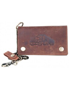 Celá kožená peněženka s kamionem s 45 cm dlouhým řetězem s vyjímatelnou dokladovkou - kapsou na karty FLW