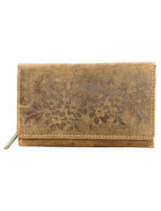 Kožená peněženka z pevné přírodní kůže s raženými květy FLW