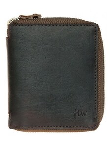 Pánská malá kapesní kožená olejovaná peněženka na kovový zip FLW