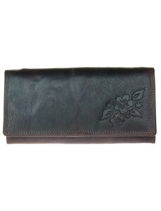 Celá kožená olejovaná peněženka z pevné přírodní kůže s raženým květem FLW
