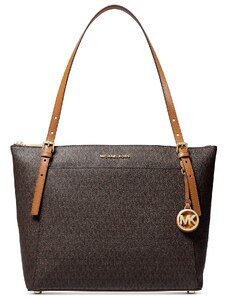 Michael Kors Voyager Large East West Top Leather Zip Tote Brown Acorn Gold