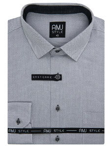 AMJ Pánská košile AMJ, šedá síťované káro VDPSR1101, dlouhý rukáv, prodloužená délka, slim fit