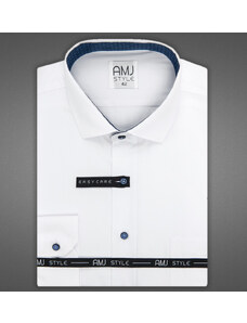 Pánská košile AMJ, bílá vytláčený vzor teček VDPR1104, dlouhý rukáv, prodloužená délka