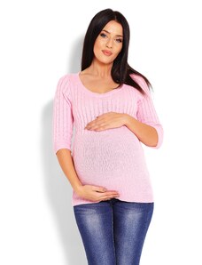 MladaModa Těhotenský úpletový svetr s fit střihem model 70008C barva růžová