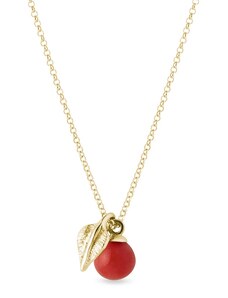 Zlatý náhrdelník s korálem a malým lístkem KLENOTA K0712023