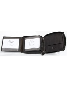 Tmavě hnědá kožená peněženka kompaktních rozměrů dokola na zip FLW
