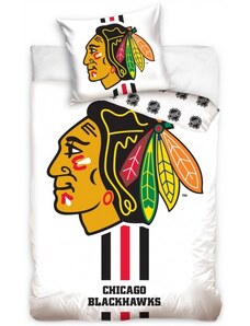 TipTrade (CZ) Hokejové ložní povlečení NHL Chicago Blackhawks - bílé - 100% bavlna, perkál - 70 x 90 cm + 140 x 200 cm