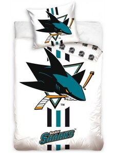 TipTrade (CZ) Hokejové ložní povlečení NHL San Jose Sharks - bílé - 100% bavlna, perkál - 70 x 90 cm + 140 x 200 cm